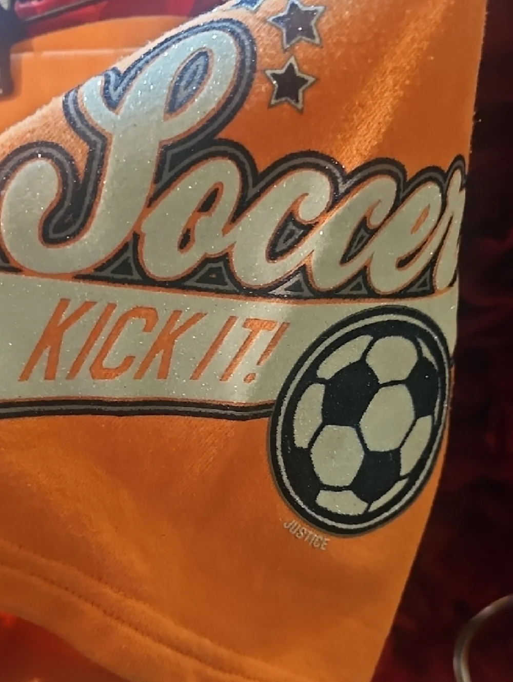 Justice Peach Soccer Graphic Lounge Shorts with Drawstring Size 7